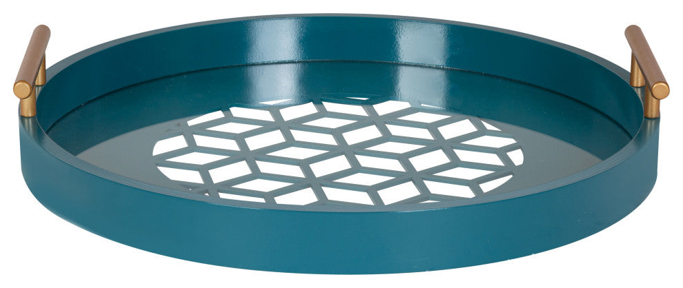 Caspen Round Decorative Tray, Teal 15.5 Diameter