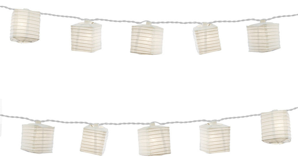 Electric String Lights With Square Nylon Lanterns 3", White, 10-Piece Set