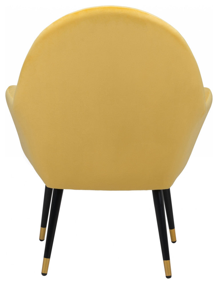 Golden Yellow Comfy Curvy Velvet and Black Accent Chair