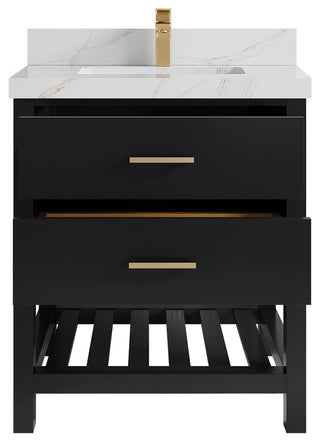 Parker 30" Single Sink Bath Vanity, Black 2" Calacatta Sienna