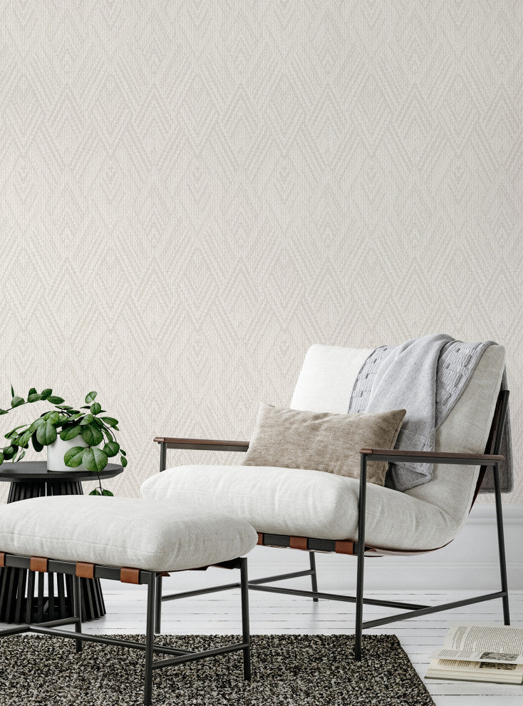 Woven Look Mixed Chevron Peel and Stick Vinyl Wallpaper, Beige, 24"w X 60"h