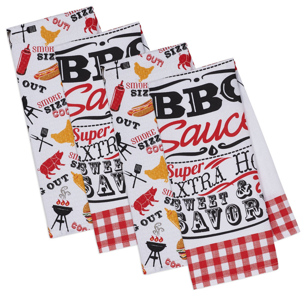 Eat Drink BBQ Dishtowel Set, 18x28 inch, 4 Piece