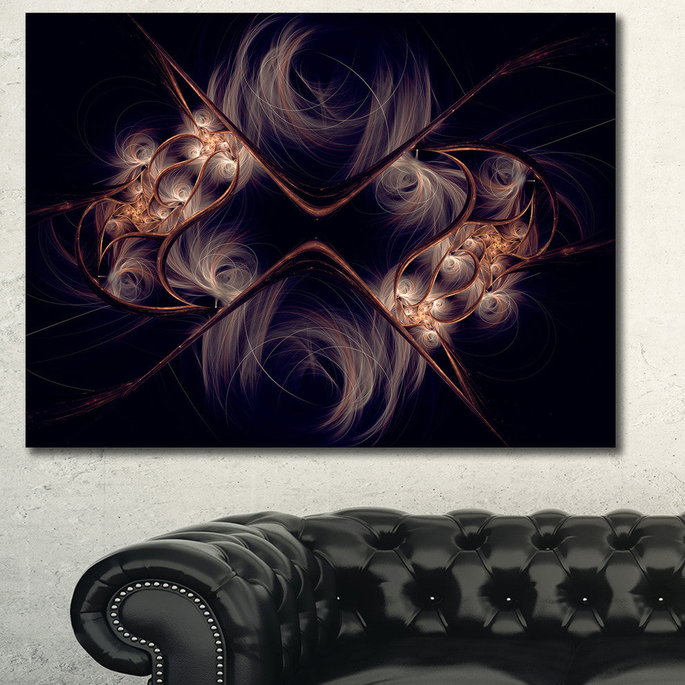 Dark Gold Fractal Flower Pattern, Oversized Contemporary Canvas Art Print, 60x40