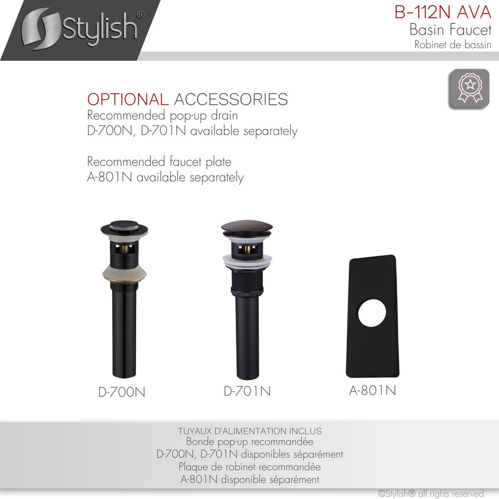 STYLISH Bathroom Faucet Single Handle Matte Black Finish, B-112N AVA