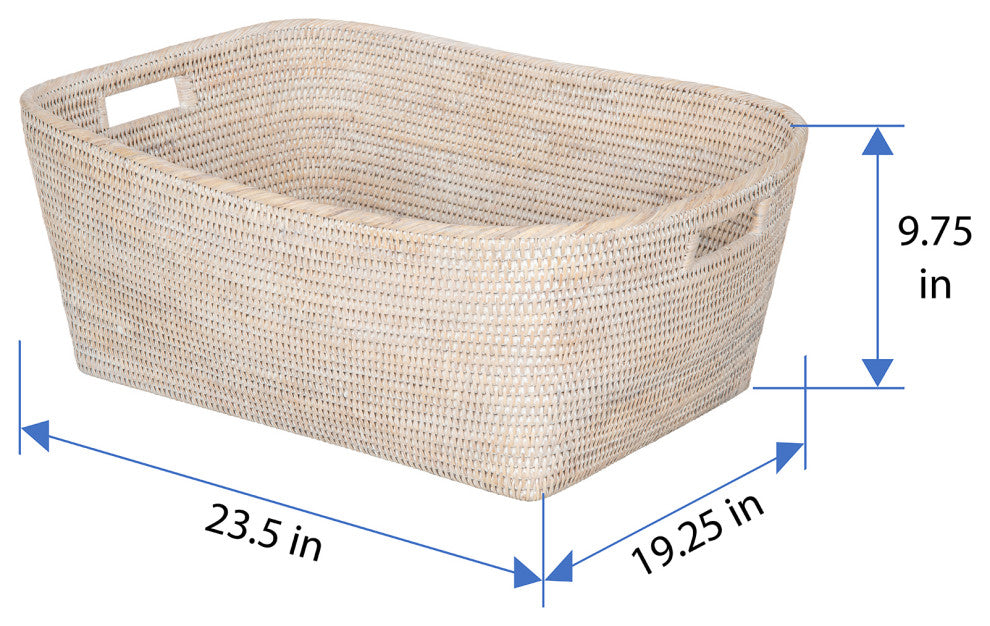 La Jolla Rattan Oblong Storage Basket, Large, White-Wash