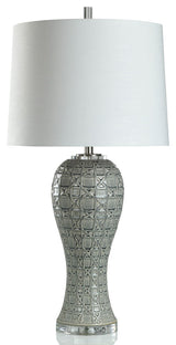 Grey Whisper Table Lamp Geometric Overlay Design With Grey Glaze Finish