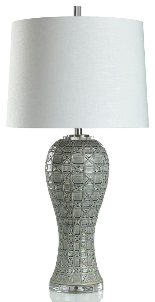 Grey Whisper Table Lamp Geometric Overlay Design With Grey Glaze Finish