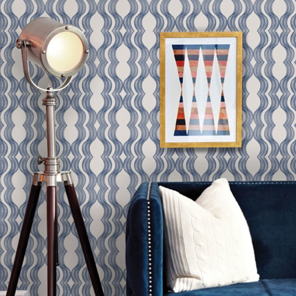 Wave Peel and Stick Vinyl Wallpaper, Navy, 24"x108"