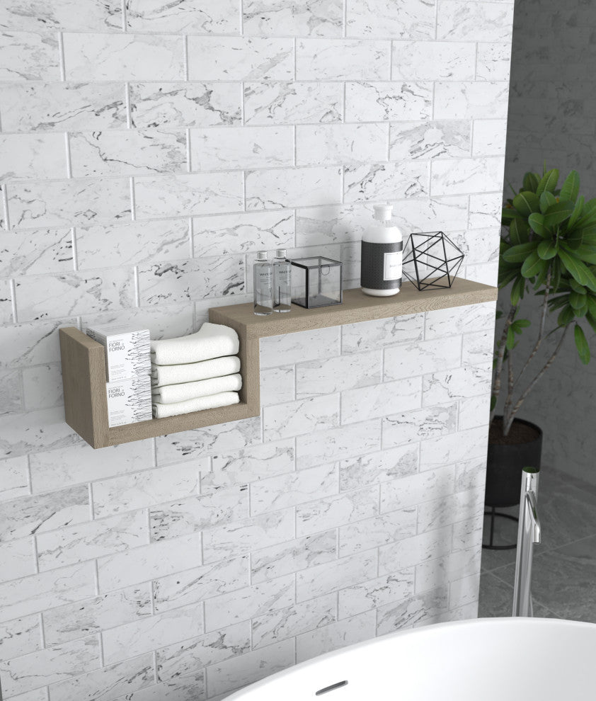 Manada Mist Contemporary Teak Wall Shelf
