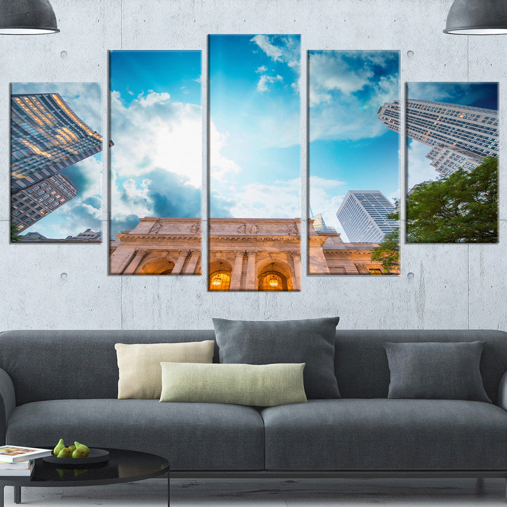 New York Public Library, Large Cityscape Canvas Art Print, 60"x32", 5 Panels