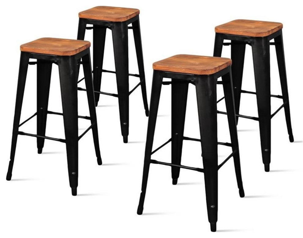Pemberly Row 30" Backless Bar Stool in Brown/Black (Set of 4)