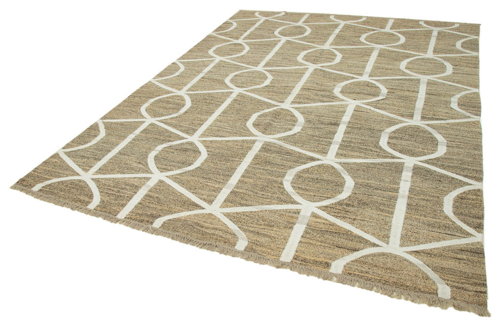 Rug N Carpet - Handmade Turkish 8' 1'' x 10' 6'' Modern Design Wool Kilim Rug