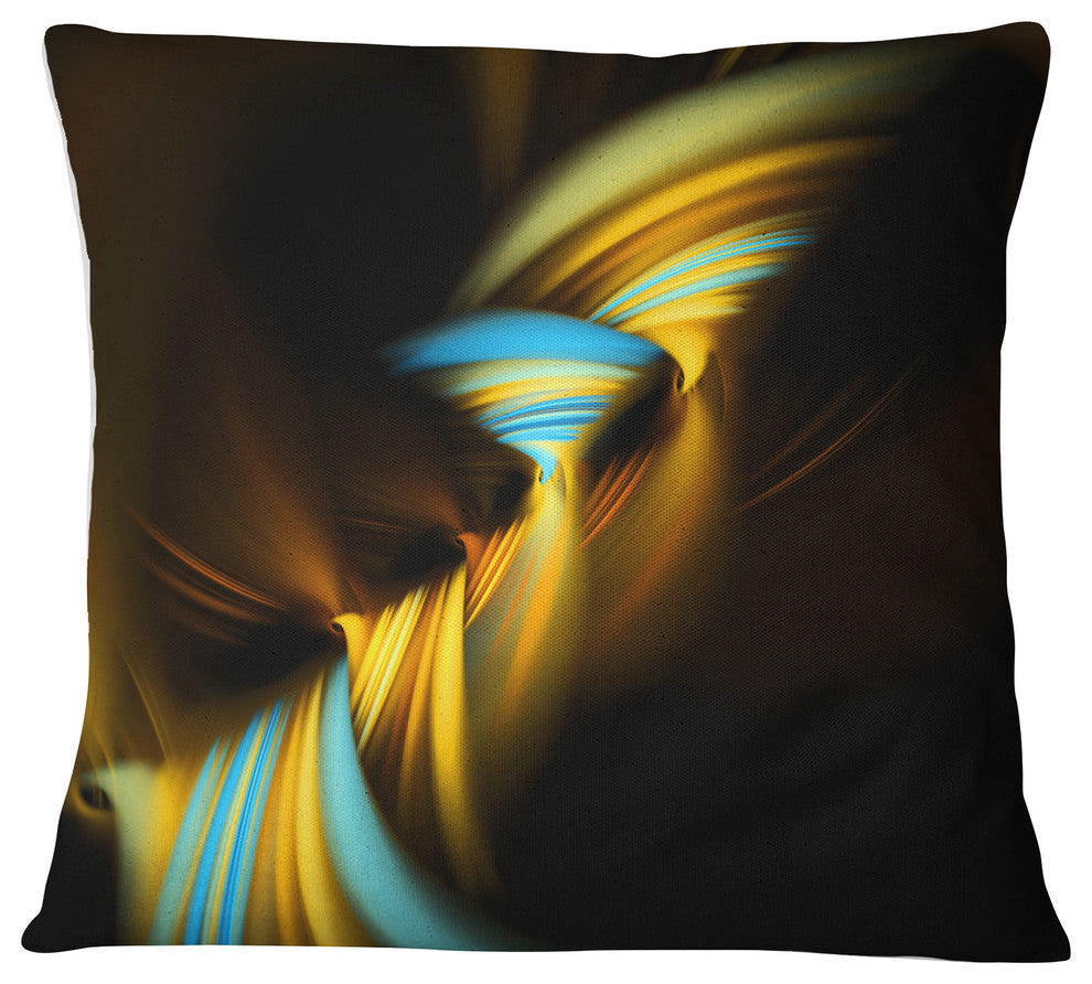 Fractal 3D Layers Yellow Blue Contemporary Throw Pillow, 18"x18"