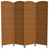 6' Tall Diamond Weave Fiber Room Divider, Dark Beige, 4 Panel