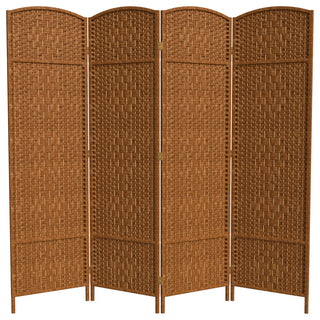 6' Tall Diamond Weave Fiber Room Divider, Dark Beige, 4 Panel