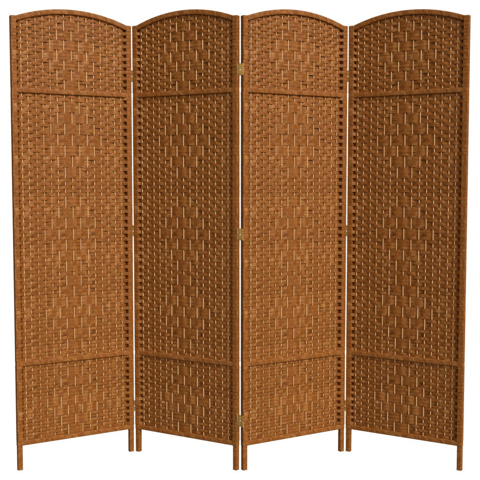 6' Tall Diamond Weave Fiber Room Divider, Dark Beige, 4 Panel