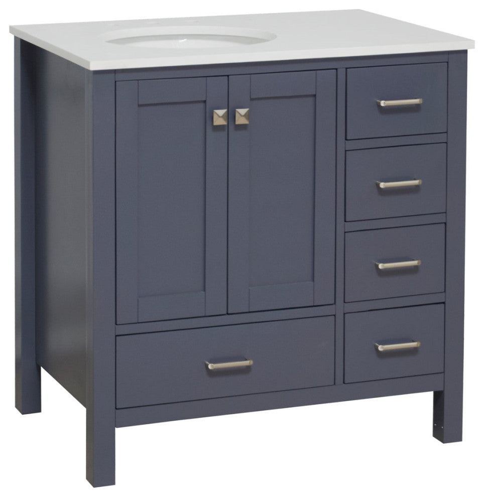 Horizon 36" Bathroom Vanity, Marine Gray, Engineered White