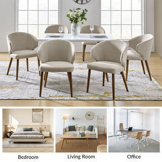 Mid-century Modern Upholstered Dining Chair, Linen, Set of 6