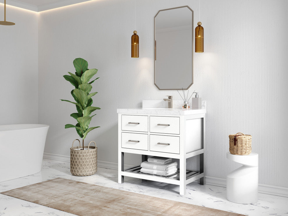 Parker 36 Single Sink Bath Vanity in White 2" Empira Quartz