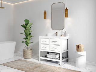Parker 36 Single Sink Bath Vanity in White 2" Empira Quartz