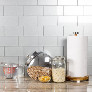 Forever 3"x6" Straight Edge Glass Subway Tile,Glossy Silver, Piece