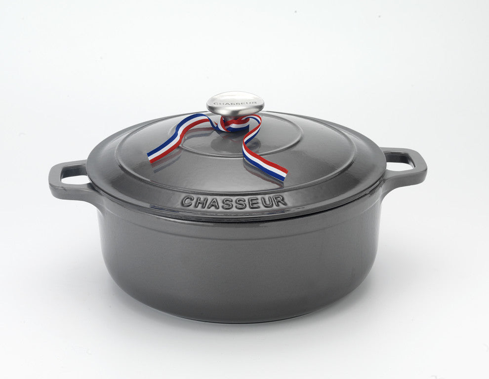 Chasseur 7.1-Quart Caviar-Grey Enameled Cast Iron Round Dutch Oven