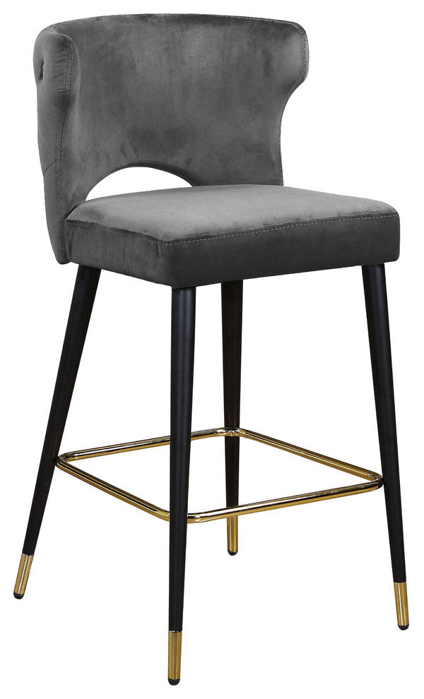 Kelly Velvet Stool (Set of 2), Gray