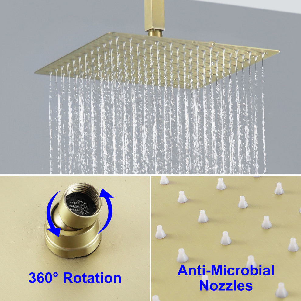 Wellfor Shower Faucet, 12" Ceiling Rain Shower Head With Handheld Combo Set