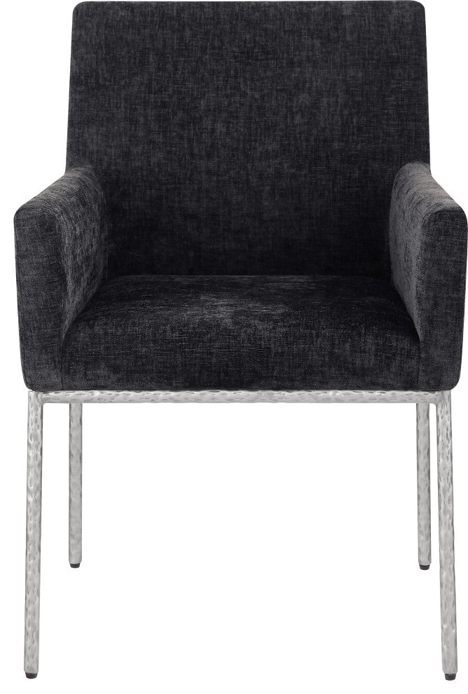 Reeves Upholstered Dining Chair, Black, Chenille , AC, Brushed Silver, Set of 2