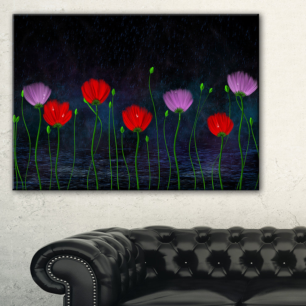 "Rain and Flowers With Buds and Drops" Wall Art, 32"x16"