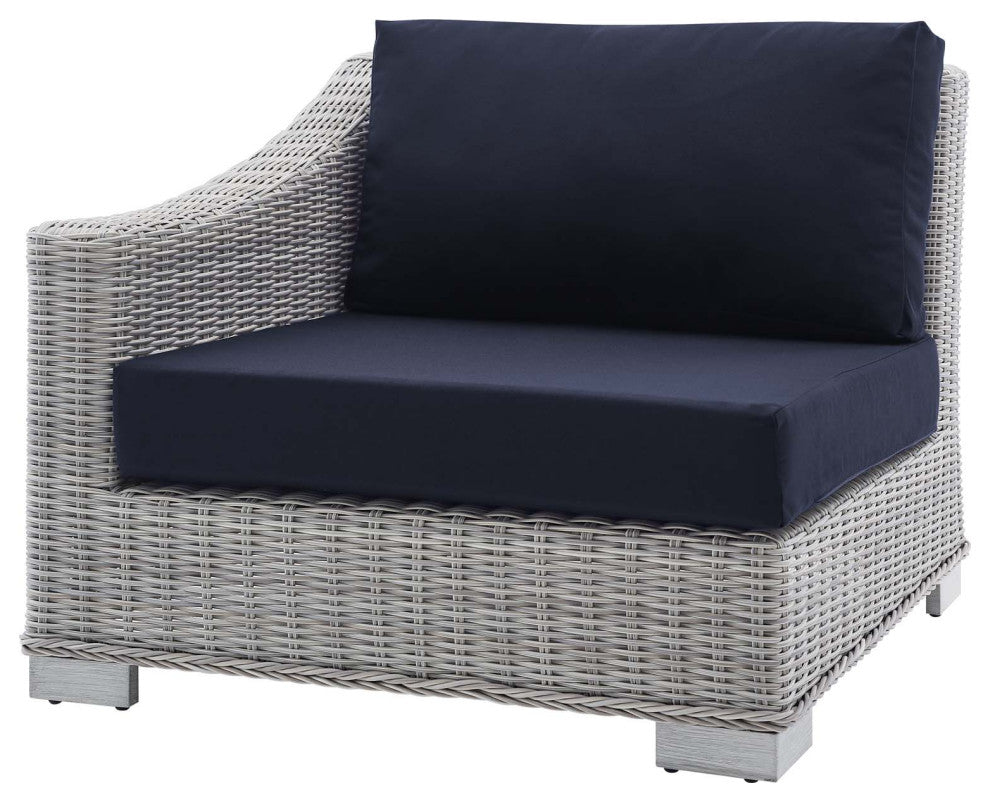 Lounge Sectional Sofa Set, Rattan, Wicker, Gray Blue Navy, Modern, Outdoor