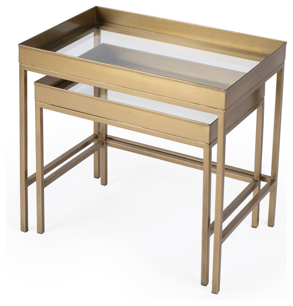 Lenny Gold 2 Piece Glass Nesting Tables