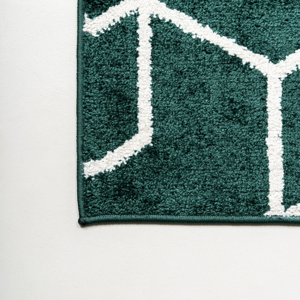 Tumbling Blocks Modern Geometric Green/White 4'x6' Area Rug