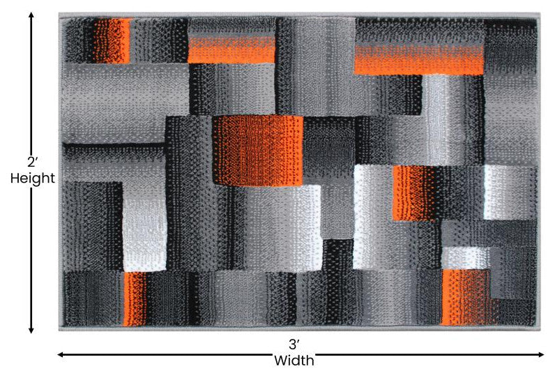 Elio Collection Color Blocked Area Rug, Orange, 2' X 3'