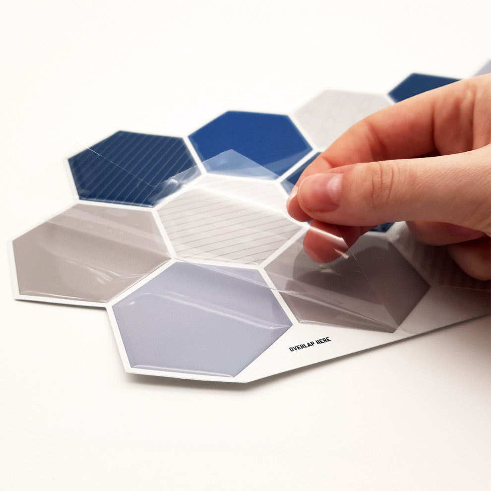12"x6" Honey Hexa Blue and Cream Glossy 3D Tile Stickers, Set of 12
