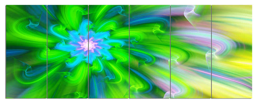 Dance of Green Flower Petals, Floral Canvas Art Print, 70"x28", 6 Panels