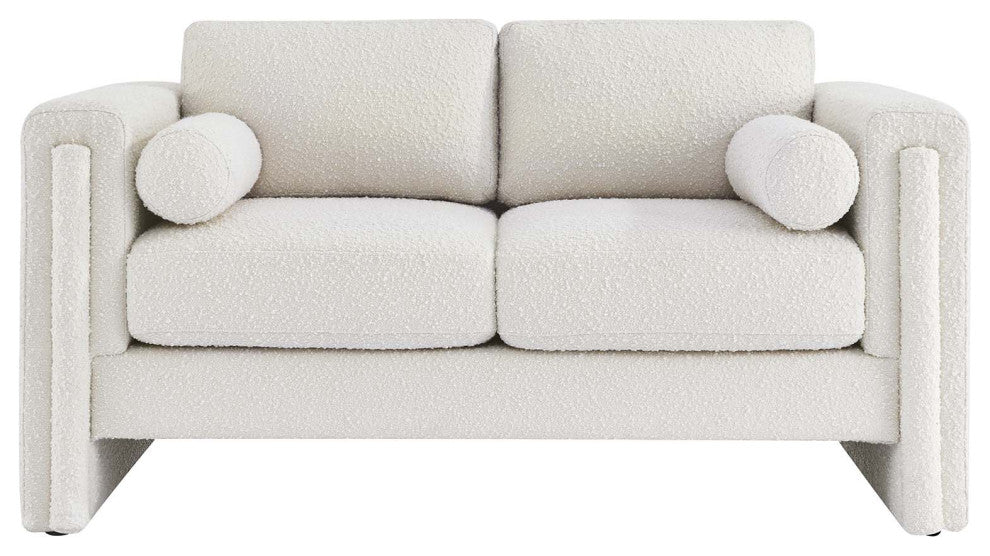 Visible Boucle Fabric Loveseat - Ivory