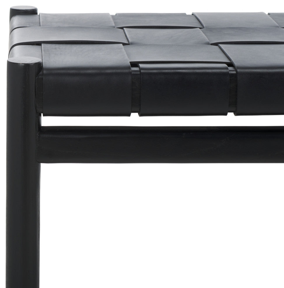 Safavieh Couture Devnie Woven Leather Bench, Black