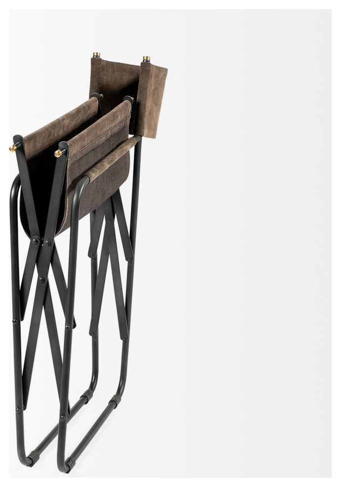 Direttore Brown-Gray Suede With Black Metal Folding Frame Dining Chair