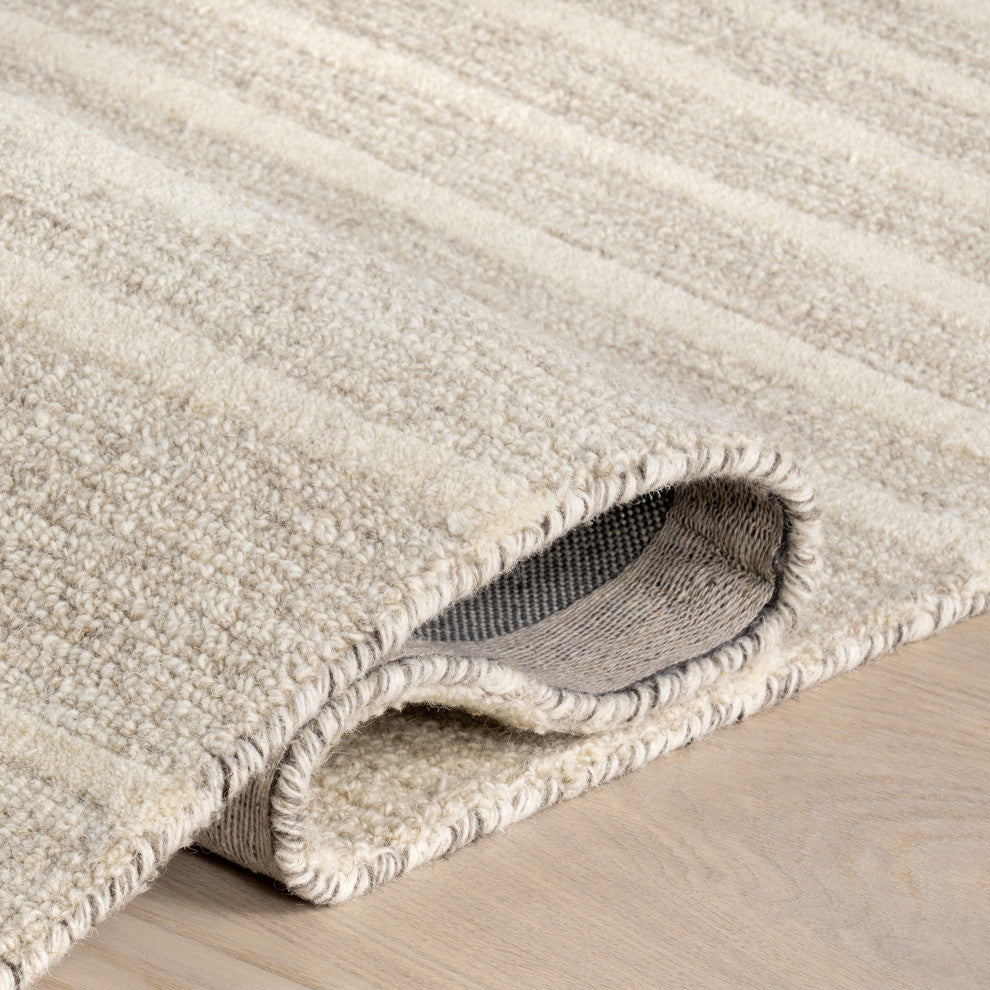 Parsa Striped Wool Area Rug, Beige 10'x14'