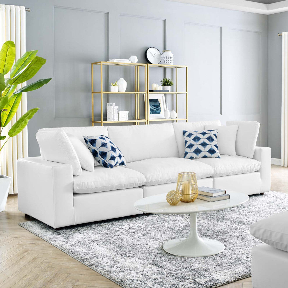 Sofa, Faux Vegan Leather, White, Modern, Living Lounge Hotel Lobby Hospitality
