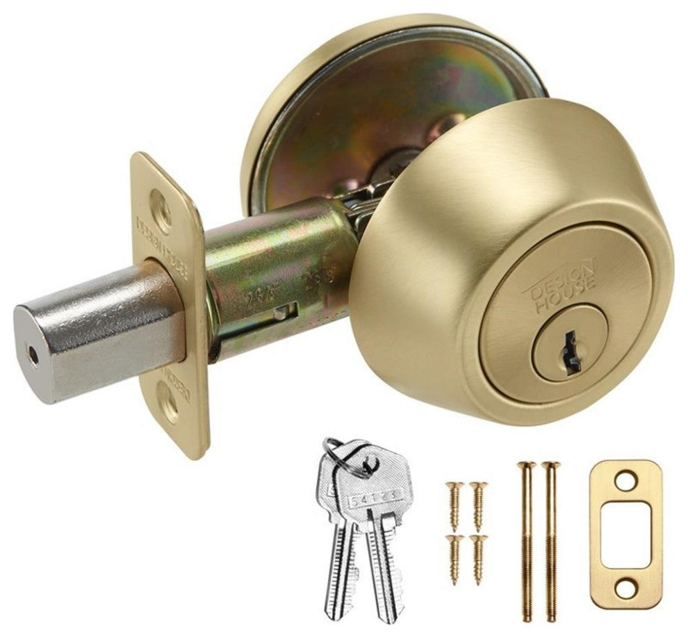Design House Single Cylinder 2-Way Round Corner Deadbolt with Latch in Gold