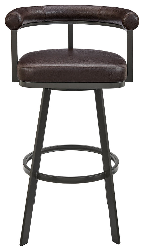 Nolagam Swivel Bar Stool in Brown Metal with Brown Faux Leather