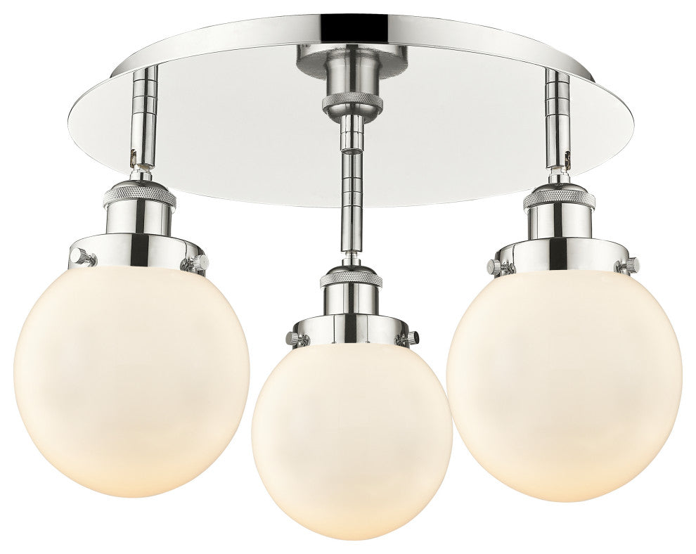 Beacon-3 Light 18" Flush Mount-Polished Nickel, Matte White Glass Shade