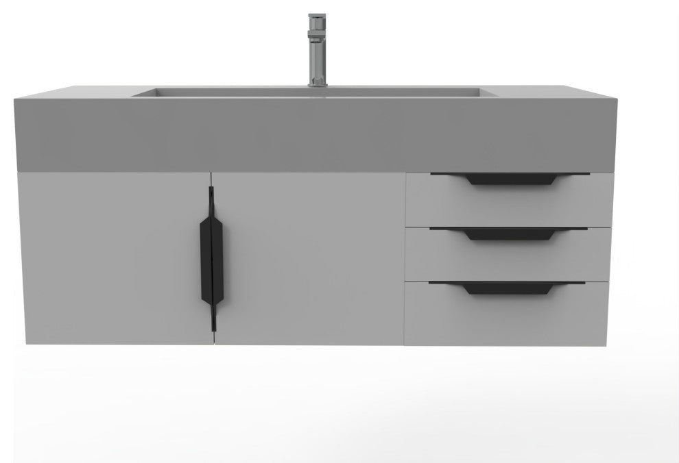 CastelloUSA Nile 48" Wall Mounted Vanity Set, Gray, Gray Top, Black Handles