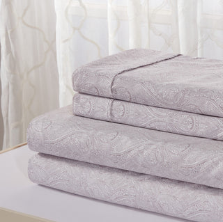 Bibb Home 4 Piece Printed Microfiber Sheet Set, Mini Paisley, King