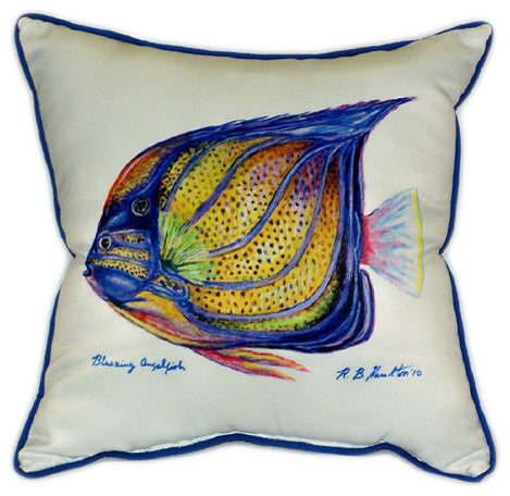 Pair of Betsy Drake Blue Ring Angelfish Large Pillows 18 Inch x 18 Inch