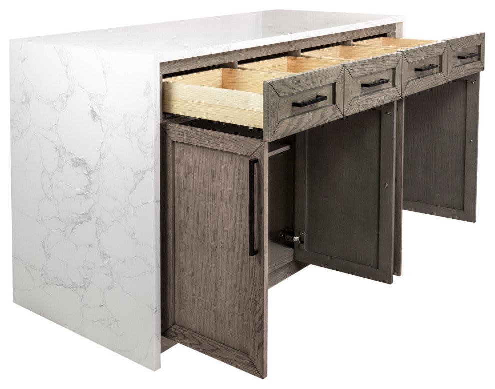 Palisade 60" Kitchen Island, Gray Oak, Engineered Marble