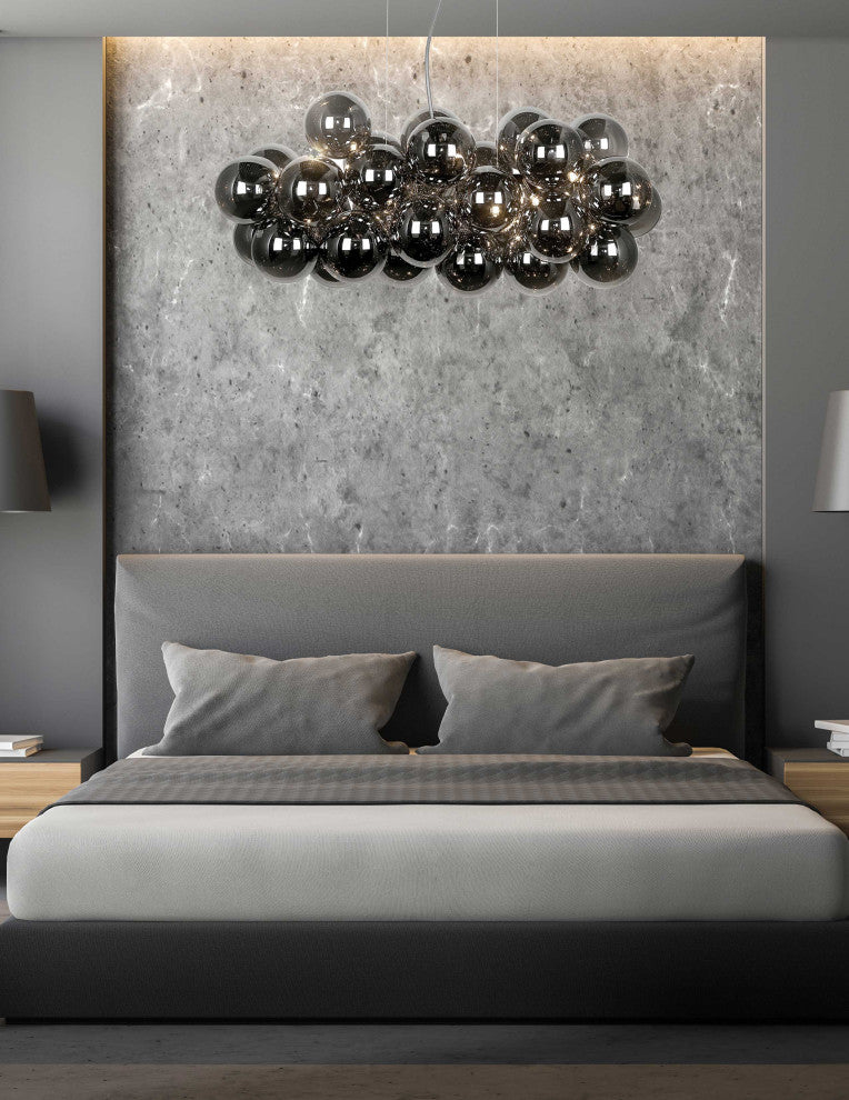 10-Light Horiz. Pendant, Polished Chrome With Smoked Glass