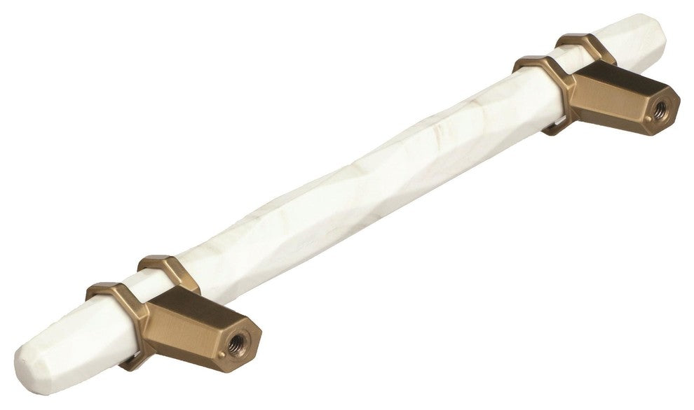 Carrione Cabinet Pull, Marble White/Golden Champagne, 5-1/16" Center-to-Center
